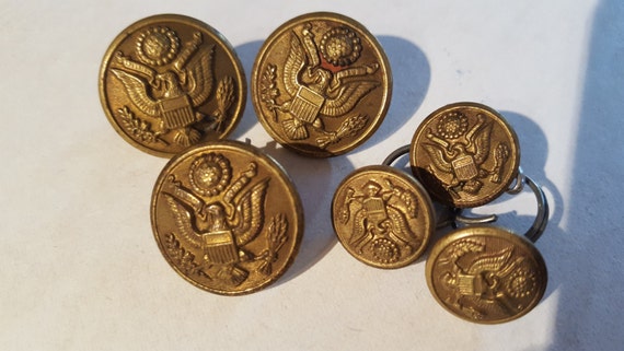 Vintage Military Brass Buttons Set Of 6 Waterbury Scovill 6270