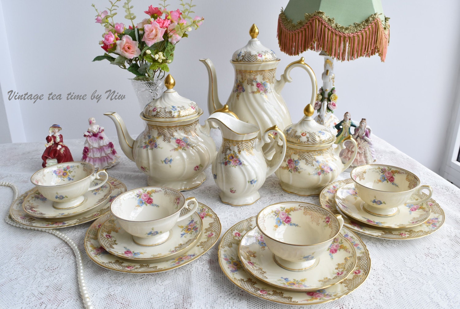 Vintage coffee set flower coffee and tea set Thomas Ivory