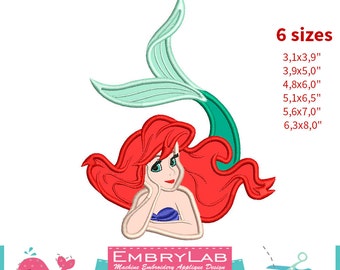 Applique Ariel. The Little Mermaid. Machine Embroidery Applique Design. Instant Digital Download (16187)
