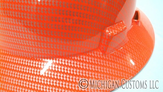 Neon Orange Carbon Fiber Grahic Custom Hard Hat MSA V-Guard