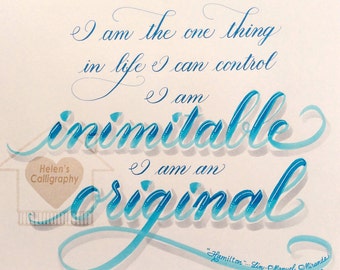Broadway Musical Hamilton Calligraphy Art Poster "Inimitable"