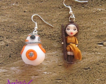 BB8 and Rey Star Wars earrings-Fimo Star Wars- Star Wars Jewelry
