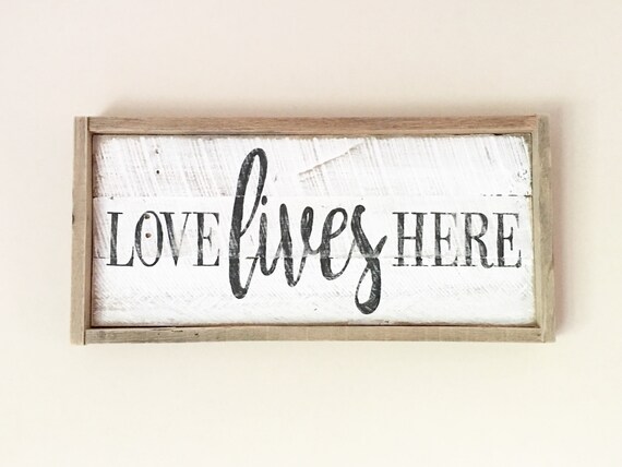 Love Lives Here Pallet Sign Wood Sign Framed by EMPalletDesigns