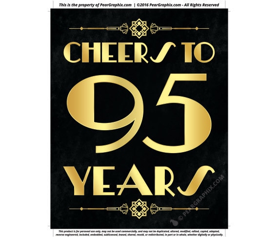 Cheers To 95 Years Printable Sign 95th Birthday Party