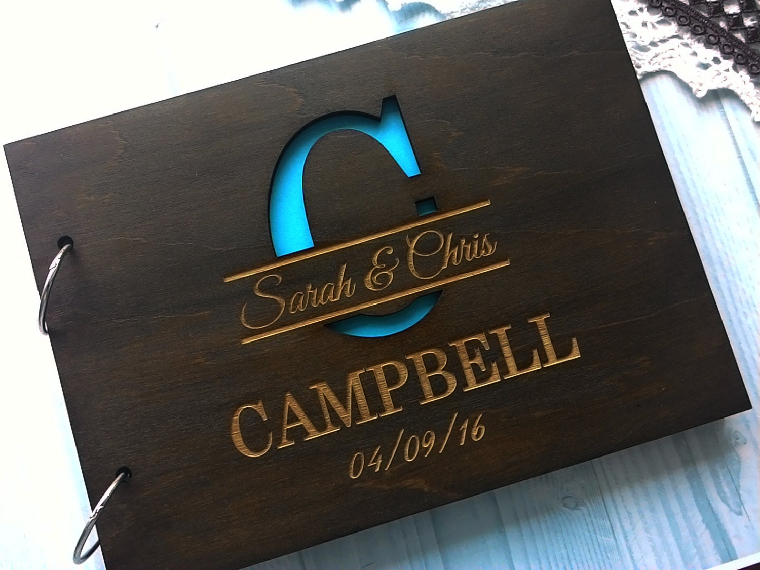 Wedding Guest Book Rustic Guest book Laser engraved Wood