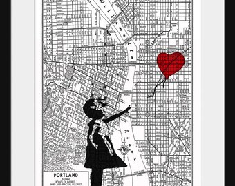 Portland Map - Banksy Print - There's Always Hope - Banksy Graffiti