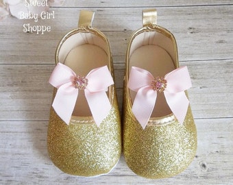 Pink and Gold Baby Shoes - Pink and Gold First Birthday - Pink and Gold First Birthday Outfit - Pink and Gold Birthday Outfit