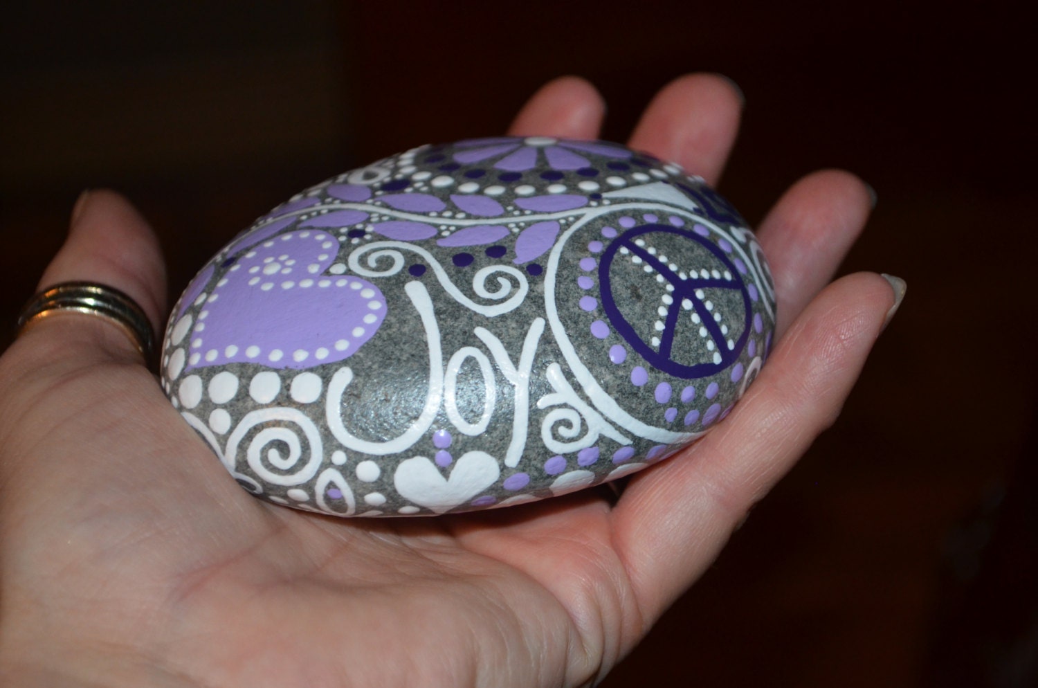 Lavender JOY painted rock Inspiration stone Rock