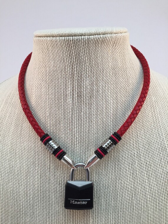 Leather BDSM Cord Collar in Red by CordLockDesigns on Etsy