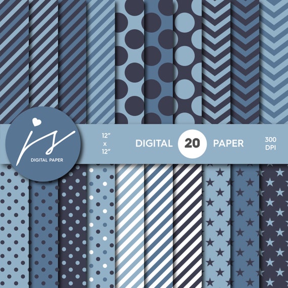 Navy Blue Digital Scrapbook Paper Seamless Pattern with Big