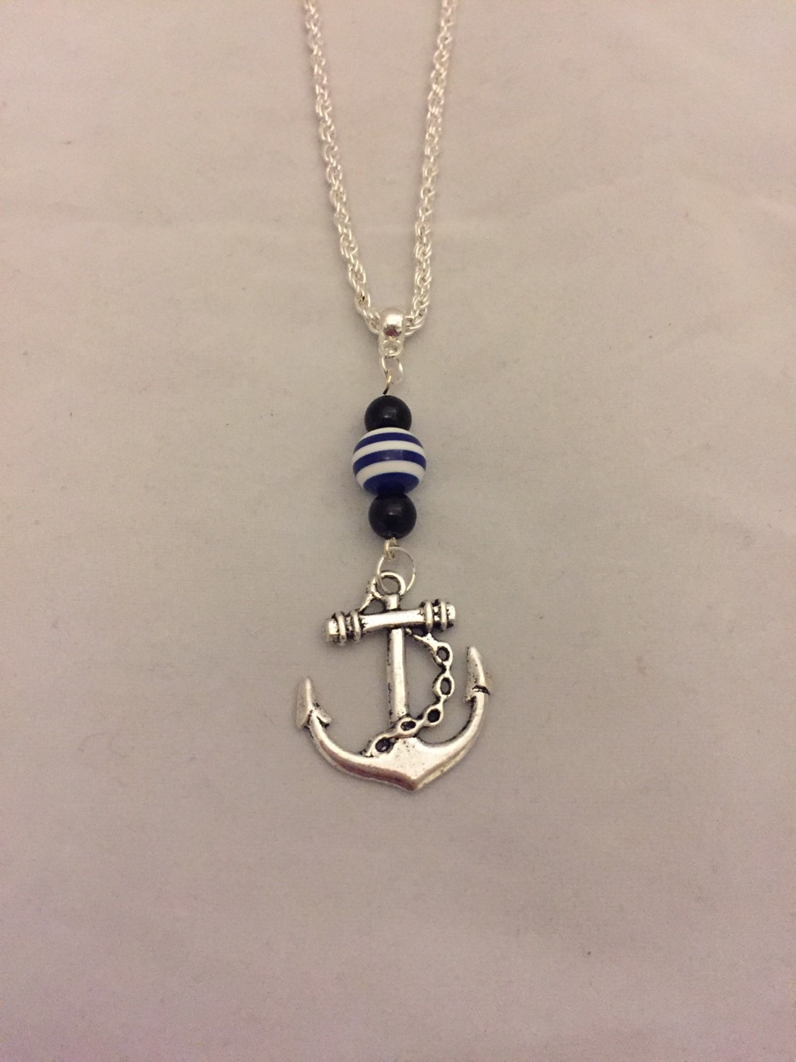 Anchor necklace Nautical necklace navy and white bracelet