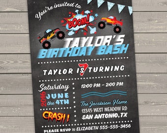 monster truck invitation, birthday invitation, birthday party invitation monster jam birthday monster truck party digital or printed invites