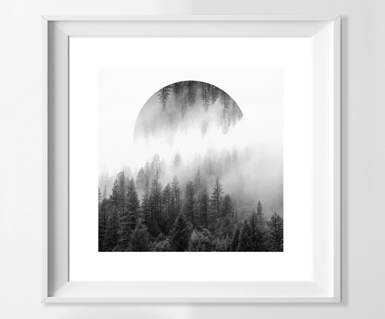 Forest Print Geometric Forest Art Black and White by WallMacPhotos