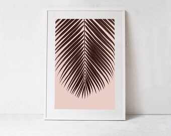 Blush Pink Art Print, Palm Leaf Poster Print, Tropical Leaf Printable Art, Blush Pink Wall Decor Print, Blush Pink Wall Art INSTANT DOWNLOAD