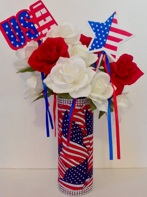 Beautiful American Flag Decorative Vase/Candleholder Flowers