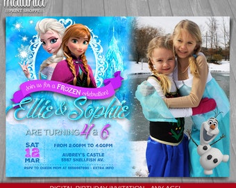 Frozen Birthday Invitation - Elsa Anna Invitation Printable - Disney Frozen Invitation - Frozen Party Invite Elsa Anna Olaf with photo