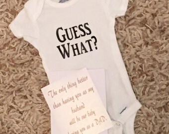 pregnancy announcement, family pregnancy announcement, guess what onesie, gift for new dad, husband pregnancy reveal, gender reveal