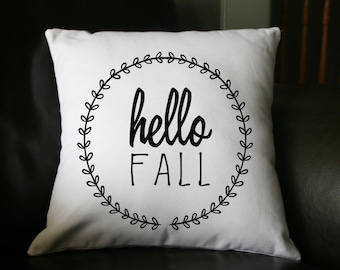Hello Fall Pillow, Fall Pillow, Autumn Pillow, Holiday Pillow, Burlap Pillow, Decorative Pillow, 16x16 Pillow, Throw Pillow, Home Decor