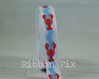 2 yards 3/8" Lobster Print Grosgrain Ribbon - Ocean - Sea - Boat - Crab - Craft - Korkers - Baby Shower - Home Decor - Dog Collar Leash