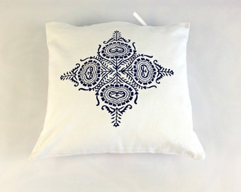 Block Print Outdoor Pillow, Reversible Pillow, Boho Pillow, Khadi Bohemian Decor, Designer Linen Pillow, Housewarming Gift, Patio Decor