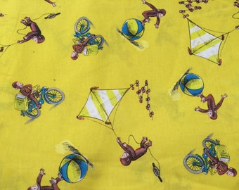Curious George fabric, monkey fabric, book fabric, yellow fabric, kids fabric, cartoon fabric, cotton fabric