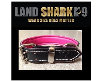 Black Leather Dog Collar with Soft Pink Sheepskin Padded Inner Lining