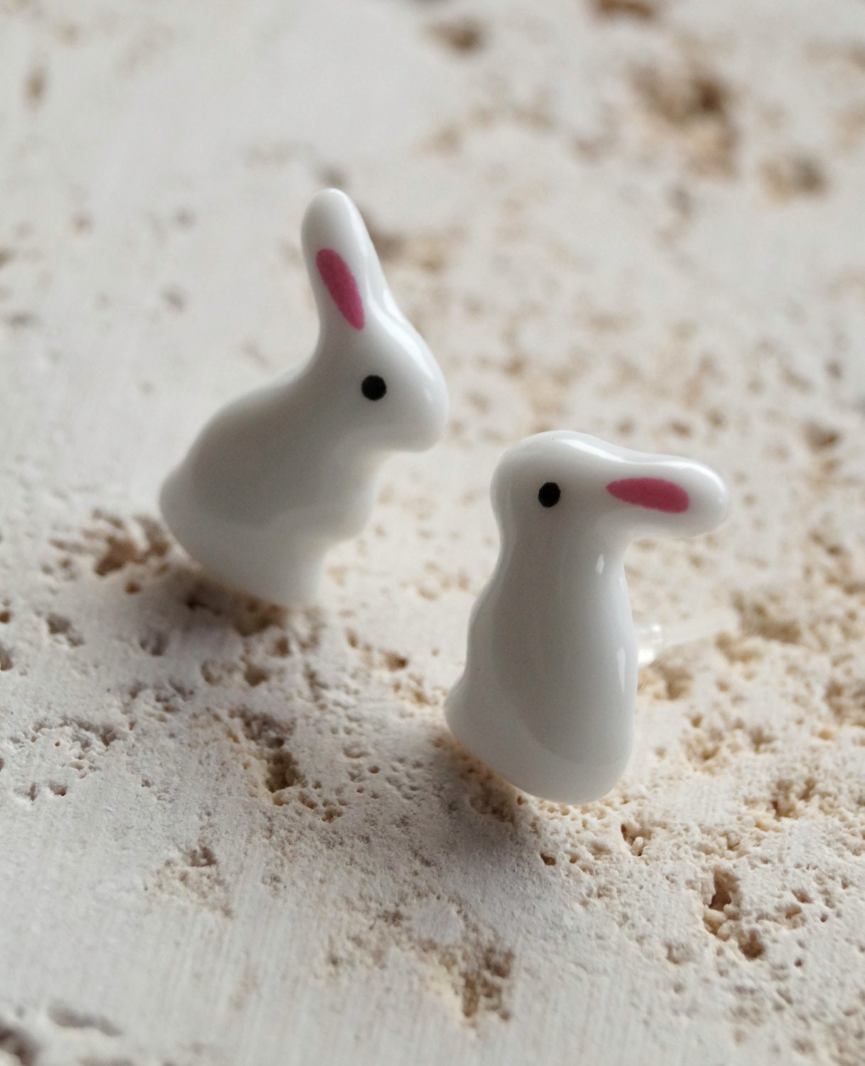Rabbit Earrings Ceramic Rabbit Stud Earrings White Bunny