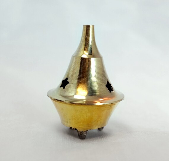 Brass Metal Incense Burner in Cone Shape in Golden by BYZANTINO
