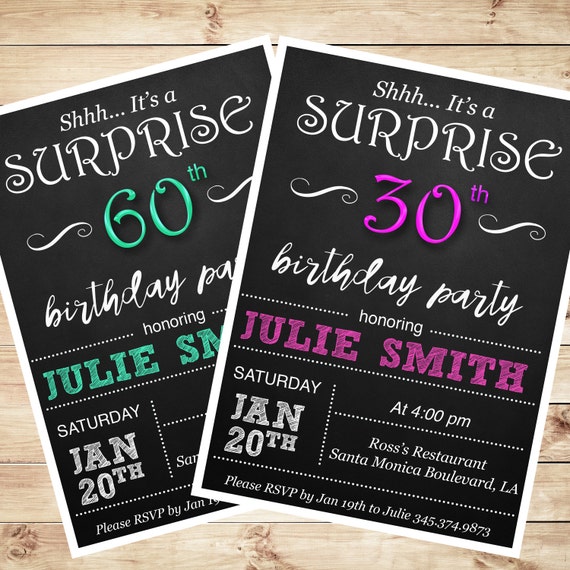 Printable Surprise 60th birthday party by ArtPartyInvitation
