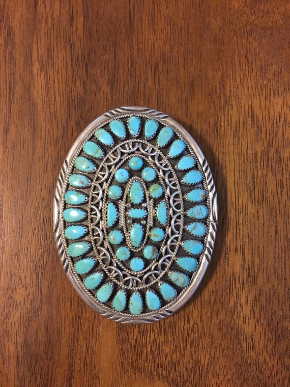 Vintage Sterling Silver and Turquoise Belt Buckle
