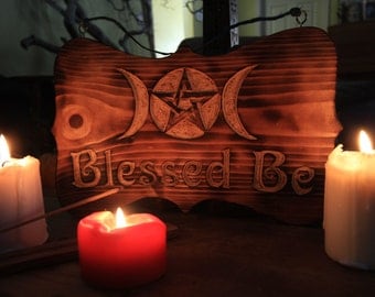 Blessed Be Triple Moon Goddess with Pentacle