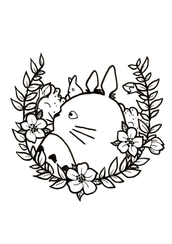 Totoro Colouring Page by katierosealeaarts on Etsy