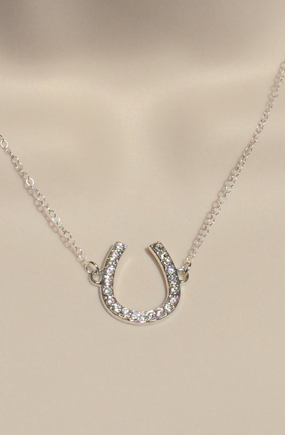 Horseshoe Necklace with Rhinestones // by DaintyDesignsbyJennG