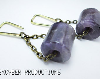Fake(1.6mm) brass & amethyst earweights
