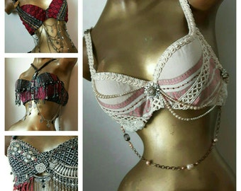Professional tribal fusion belly dance costume bra (or whole costume including pantaloons/ skirt/belt/headdress), created especially for you
