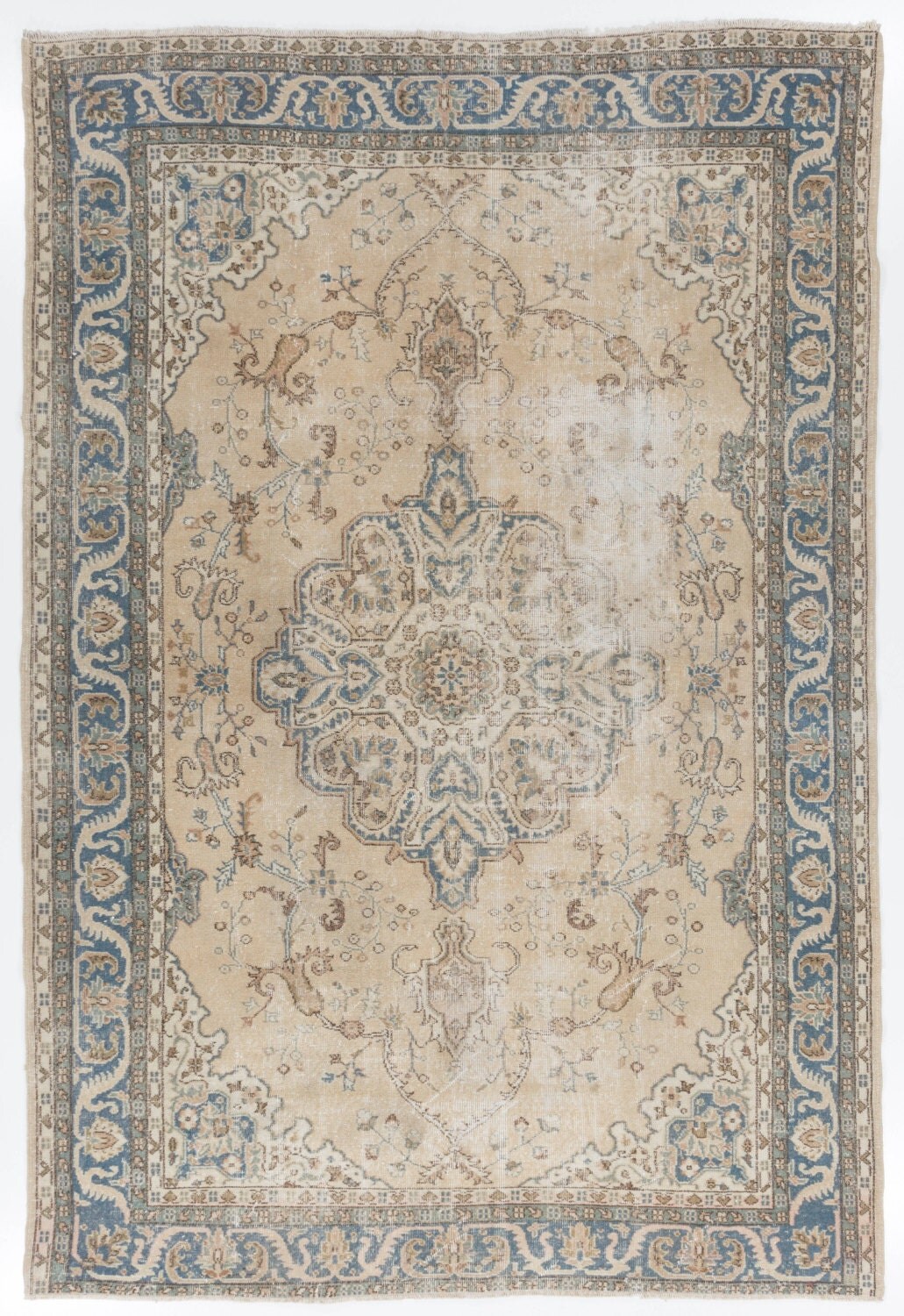 7.5x11 Ft Muted Vintage Oushak Area Rug. Washed out faded