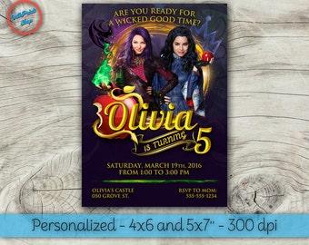 Descendants invitations, Descendants birthday invitation, Disney Descendants invitation, Descendants printable invitation.