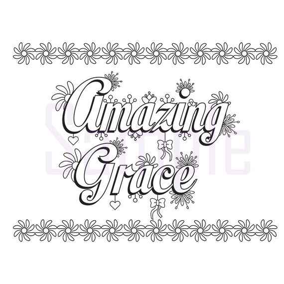 Words Amazing Grace Adult Coloring Page by SueAtHCS on Etsy