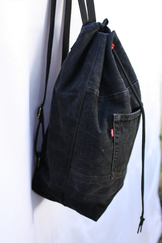 black denim bag upcycled denim backpack jeans bag big