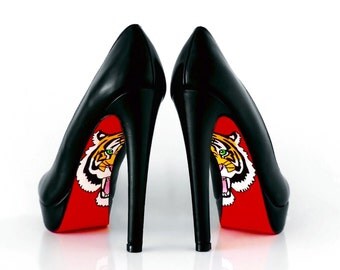 Hand painted Shoes - Heels - Red bottom Shoes With Tiger Design - Hand Painted Heels - Womens shoes - Gift for her - Womens custom shoes