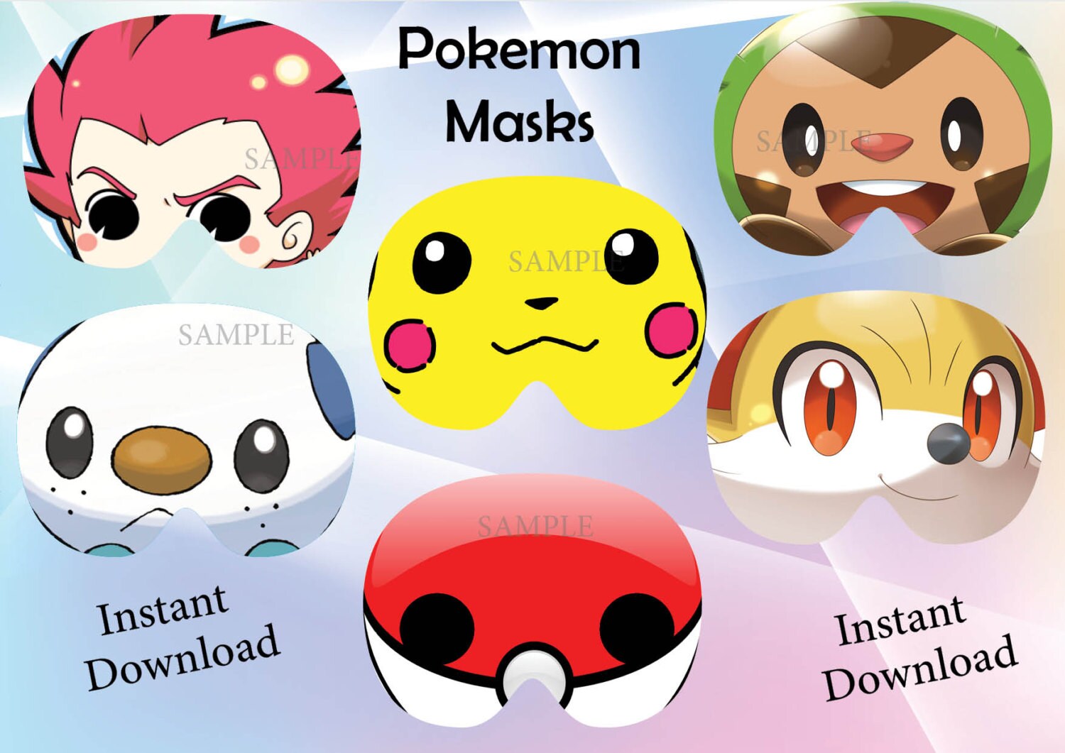 Instant Download Pokemon masks Pokemon Birthday