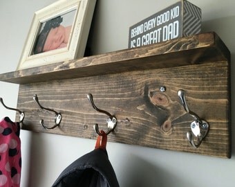 12.95 SHIPPING! 24" Rustic Coat Rack Shelf, Wall Coat Rack with Shelf, Wall Shelf with Hooks,Entryway Shelf,Coat Rack Wall,Rustic Home Decor