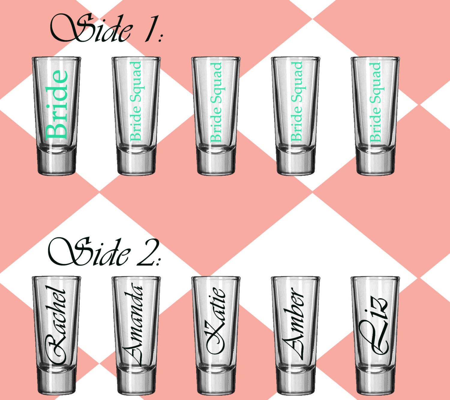 DIY Personalized Wedding Party Shot Glass Decals set of 4 name