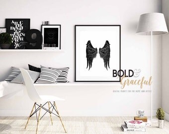 Angel Wings Wall Decor / Angel Wings Art / Guardian Angel / Inspirational Wall Art / Distressed Wall Art / Wall Decor / Black and White /
