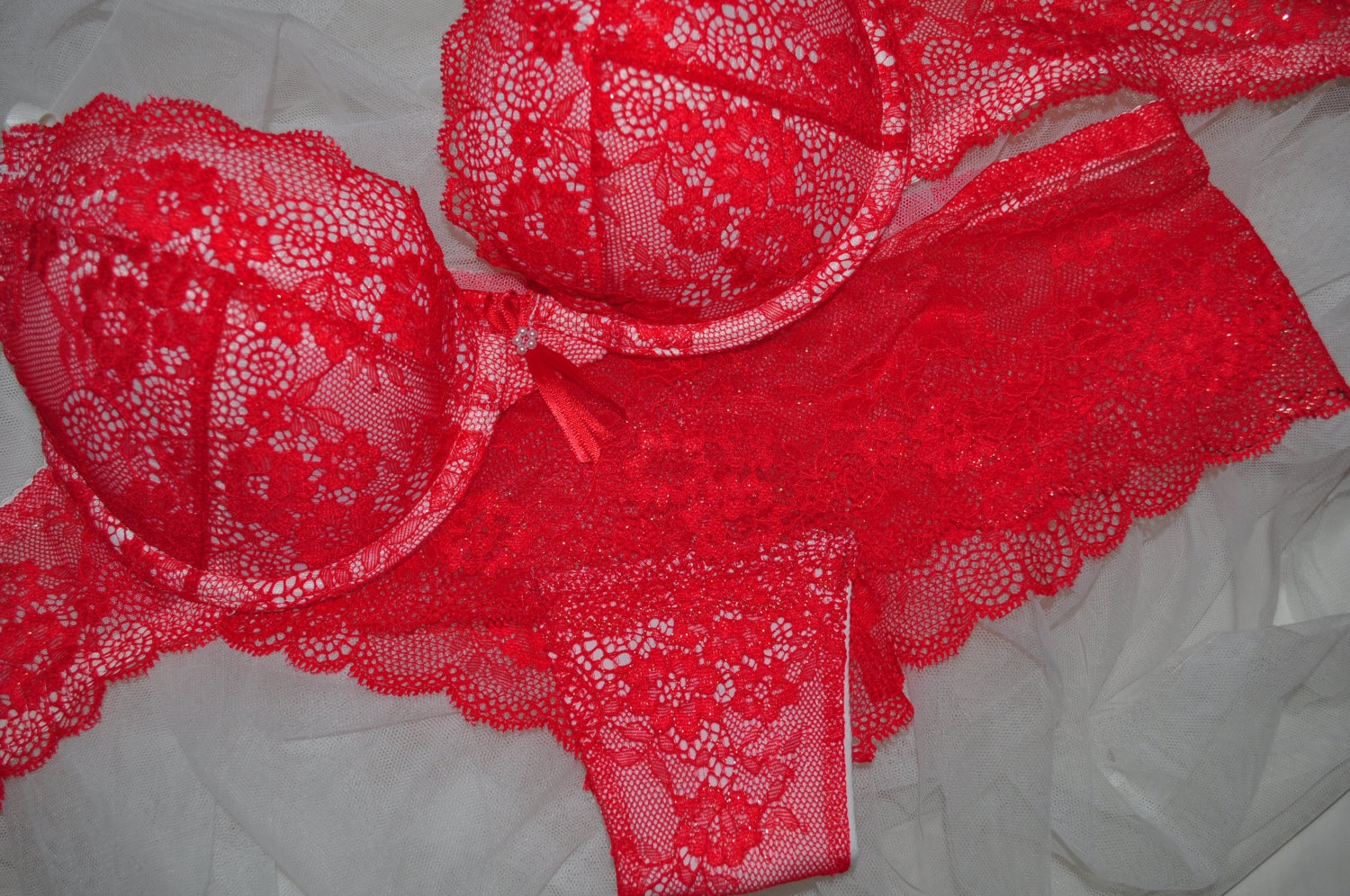 Exclusive Woman S Red Lace Sexy Lingerie Set Bicolor