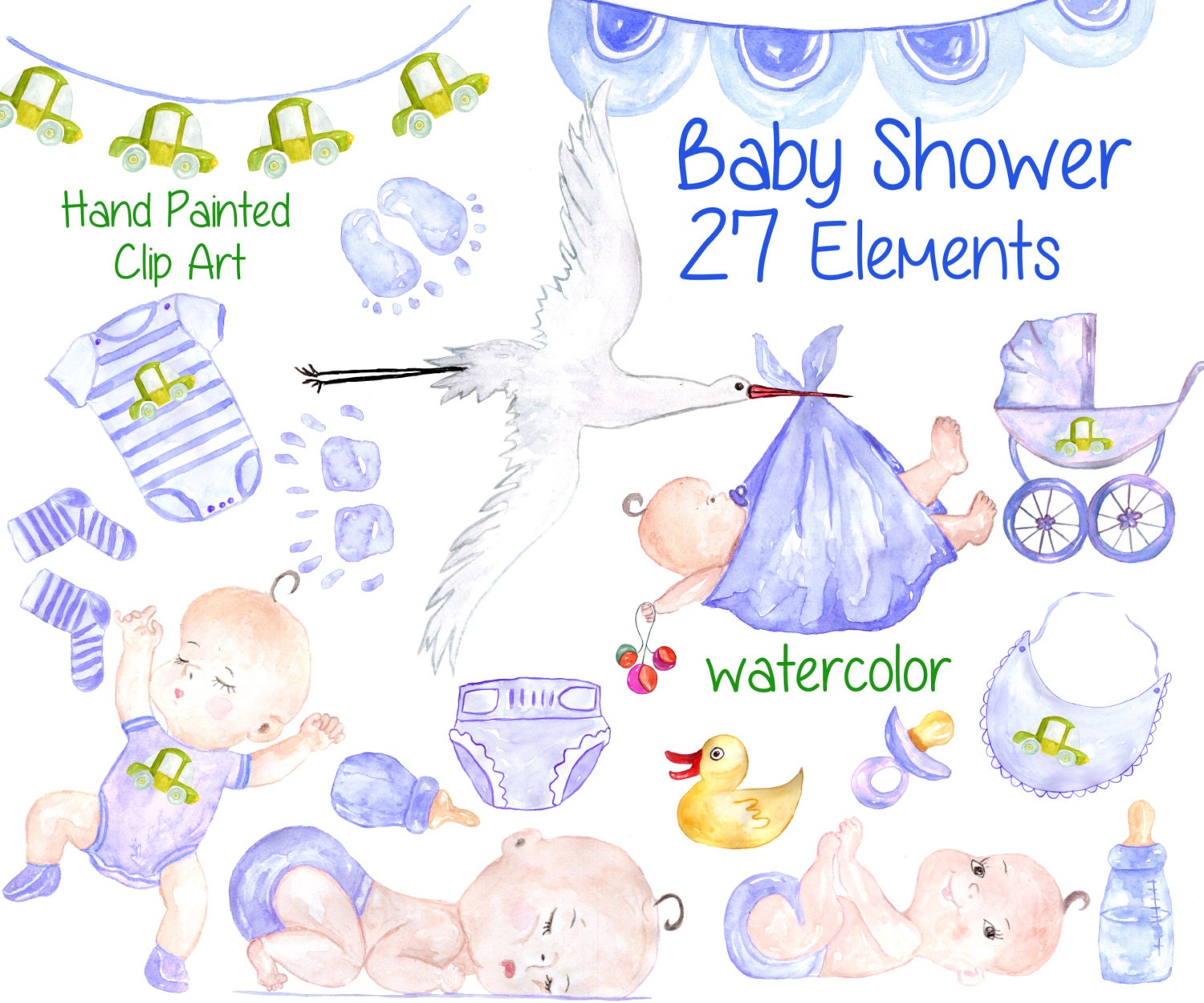 Download Watercolor baby boy clipart: BABY SHOWER CLIPART