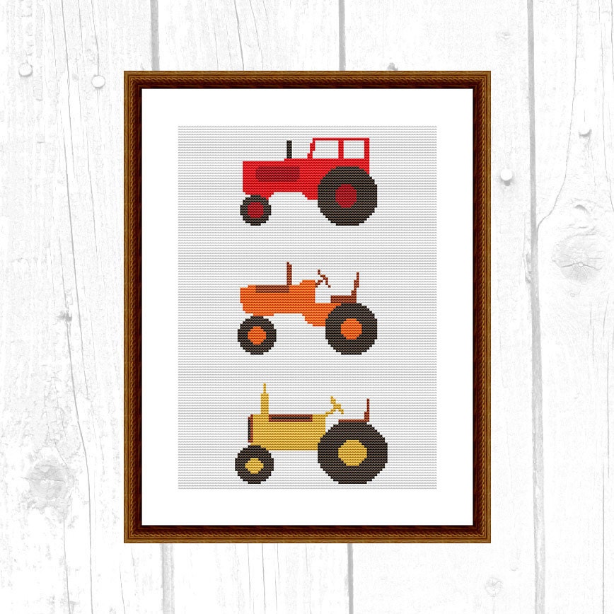 tractor-cross-stitch-pattern-baby-boy-kids-modern-nursery