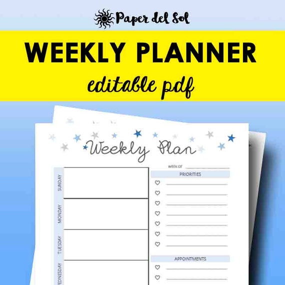 editable weekly planner printable weekly planner inserts