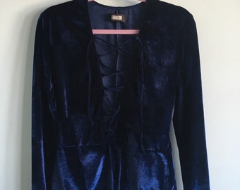 Vintage Sz L crushed velevt one piece jumper leotard