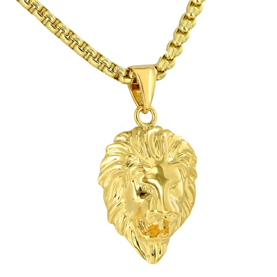 Lion Pendant Mens Lion Necklace Gold Plated by intriguejewels